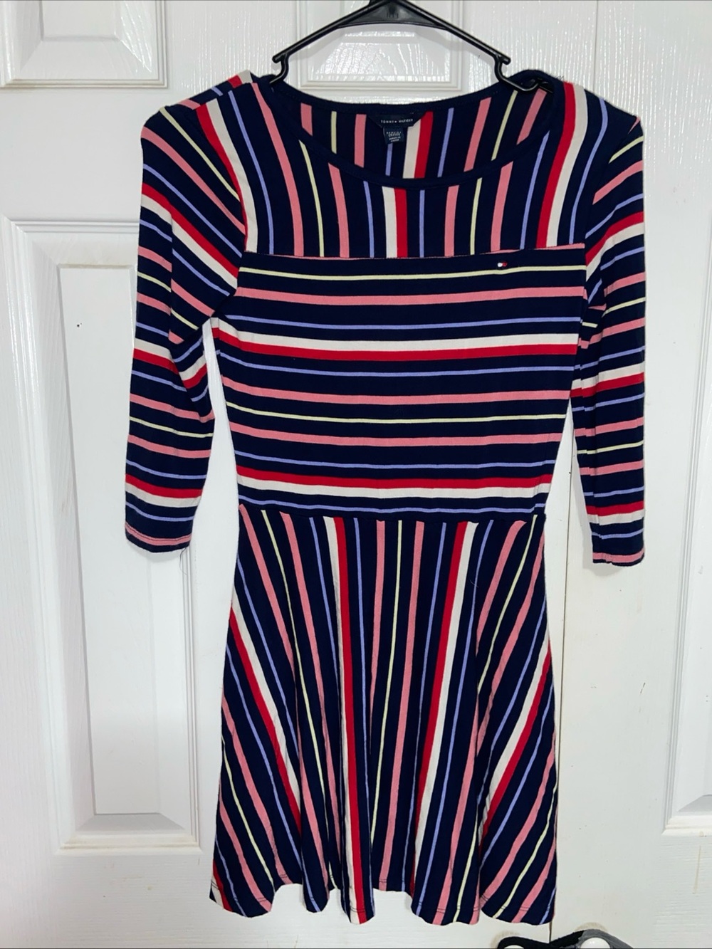 Tommy Hilfiger Navy Striped Fit & Flare Dress — Pink, Red, White & Cream Accents